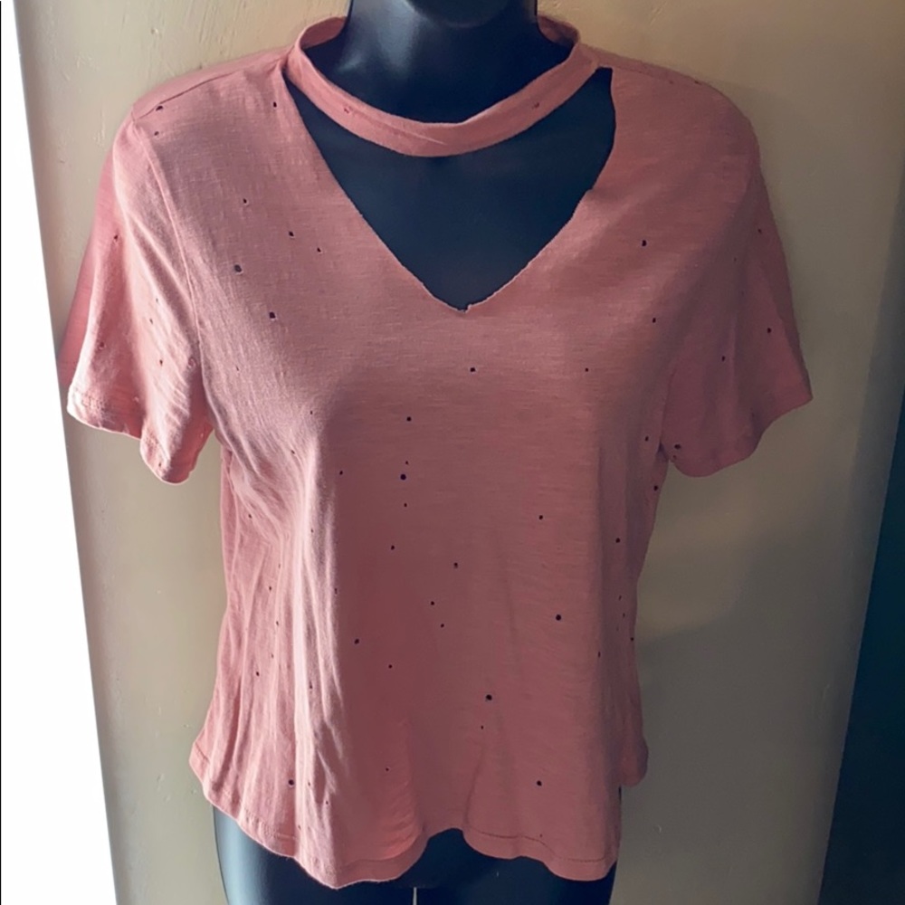 Pink distressed t shirt